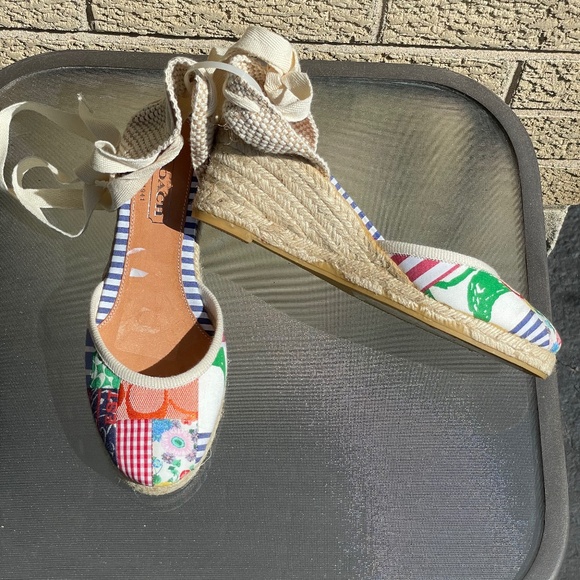 Coach Anklewrap Pastel Print Canvas Espadrille Wedge - Picture 3 of 4